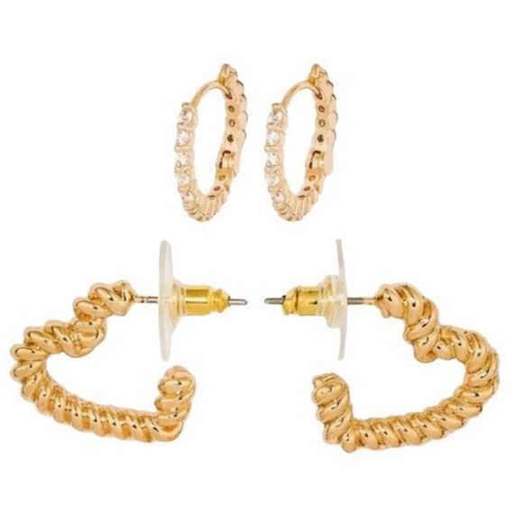 SugarFix by BaubleBar Crystal Hoop & Gold Tone Heart Earring Set - Picture 1 of 8